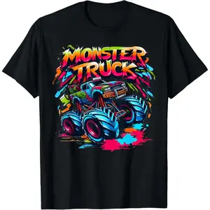 Monster Truck Retro Colorful Graffiti Toddlers Youth Adults T-Shirt        Graphic tees Casual Cotton