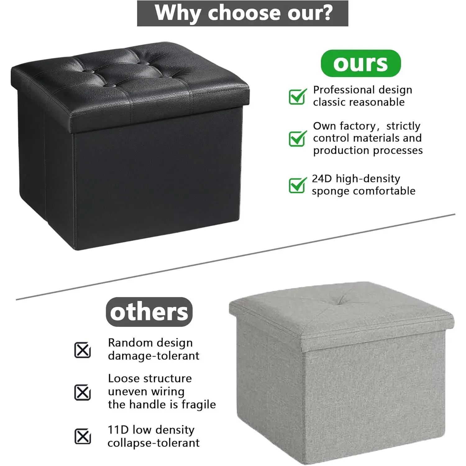 Storage Ottoman Folding Foot Rest Stool, Leather Footstool Bench, Short Ottoman Stool, Storage Foot Rest Store, Books (Black, 17" D x 13" W x 13" H) Storage Ottoman Folding Foot Rest Stool, Leather Footstool Bench, Short Ottoman Stool, Storage Foot Rest Store, Books (Black, 17" D x 13" W x 13" H)