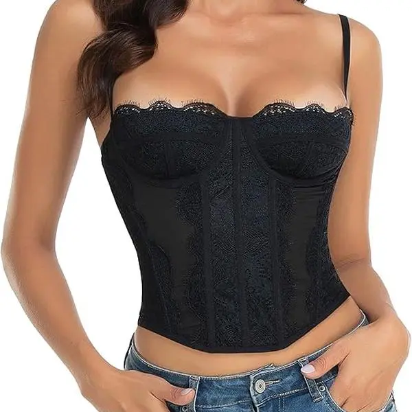 Women's Lace Bustier Corset Top - Fashion Going Out Tops, High Waist Shaping Shapewear with Buckle, Vintage Breathable Elastic Adjustable Body Shaping Underwear for Party Club Wear Comfortable Fit