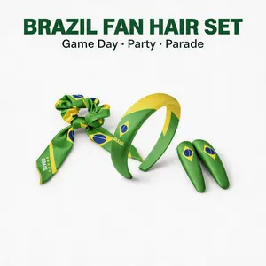 Brazil Hair Accessories Set, Green yellow Maple Leaf Headband Scrunchie Hair Clips Scarf Bundle, Satin Spirit Wear for Women Girls, Canada Day Parade Fan Gear, 5-Piece Holiday Celebration Kit