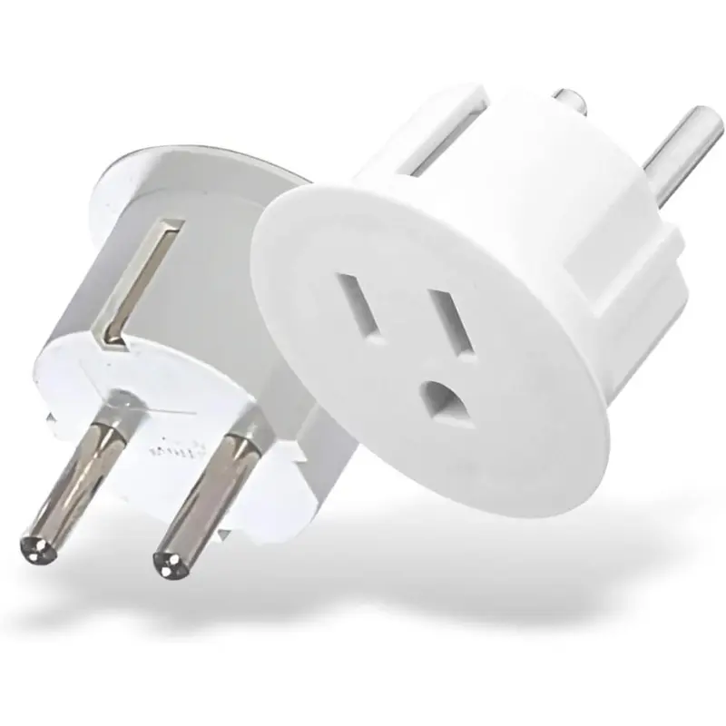 American To European Plug Adapter – Type E/F Schuko Plug Adapter-Use In Germany, France, & More - CE Certified – For Mobile, Laptop & Camera Chargers - 2 Pack