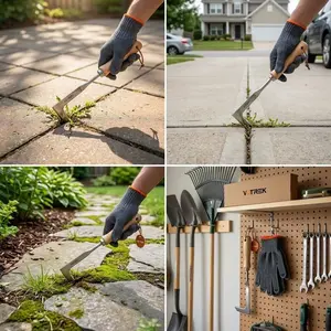 2025 Crack Weeder Tool Crevice Cleaning Tool 12" Stainless Steel Manual grass Puller Tool Beech Wood Handle for Sidewalk Driveways Patio Paver Narrow and Wall Gaps Garden