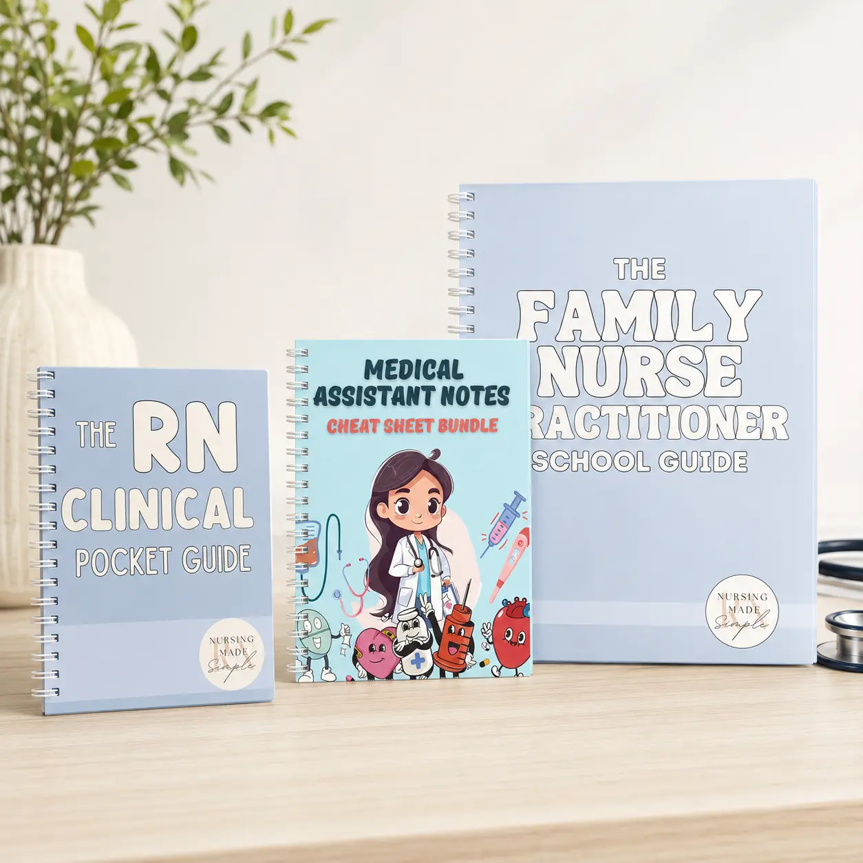 3-Book Nursing Study Bundle, RN Clinical Pocket Guide, Medical Assistant Cheat Sheet Notes & Family Nurse Practitioner School Guide for Clinical Review