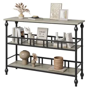 43" Console Table, 3-Tier Entryway Narrow Side Table with Shelves, Sofa Table for Living Room, Hallway, Bedroom, Rustic (Gray)