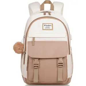 School Backpack for Teen Girls, Cute College Backpacks for Women Students Aesthetic Bookbag Large 15.6 Inch Laptop Bag Middle School Travel Back Pack (Khaki Beige) WINDARS