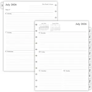 2026-2027 Weekly Planner Refills for 11-Discbound Notebooks Jul 2026 to Jun 2027 Monthly Tabs 11-Disc Punches Letter Size 8-1/2" x 11"
