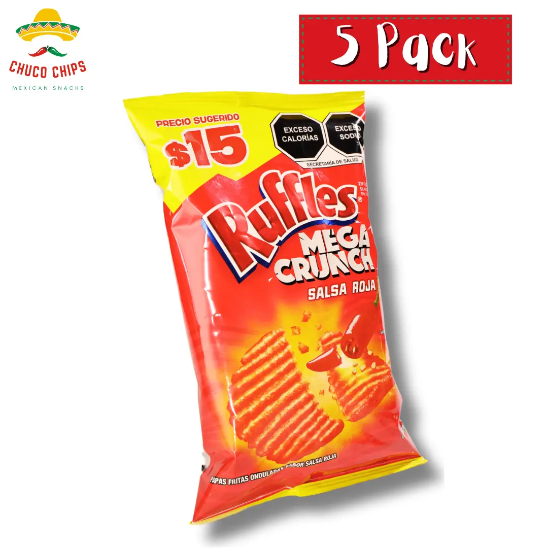 Ruffles Mega Crunch Salsa Roja | 5 Pack of Chips | Authentic Mexican Snack | Spicy Crunchy Snack | Authentic Mexican Chips & Snacks by Chuco Chips