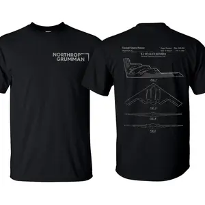 Blueprint Double Sides Heavy Cotton T-Shirt, Vintage Northrop Grumman Stealth Bomber Graphic Tee Military Enthusiast Streetwear Clothing Gift for Men Breathable Printing appreciation,, Casual Unisex Streetwear, Casual Top for Men & Women