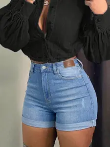 Women's Slight Stretch Denim Shorts, Rolled Hem Hot Pants, Summer Casual Butt-Lifting Shorts, Perfect for Daily Wear and Outdoor Activities