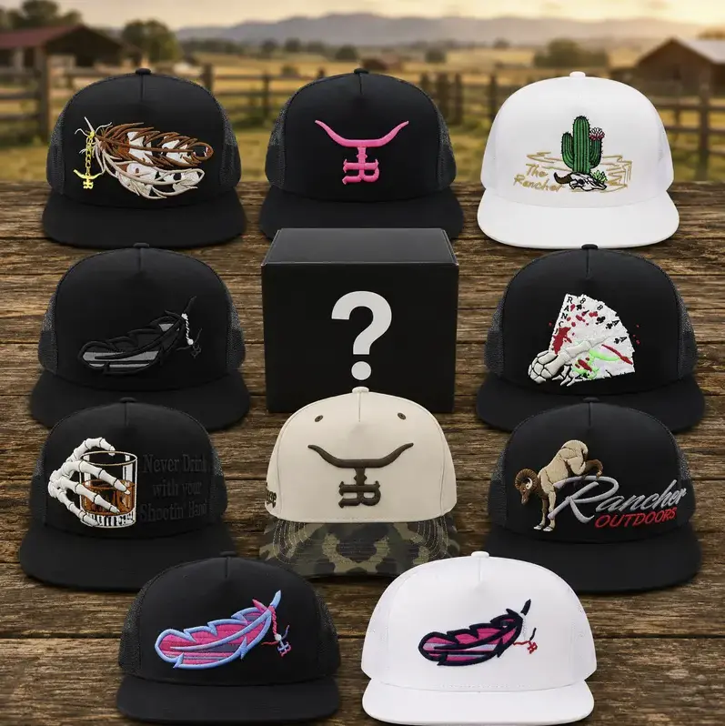 ( BEST 2026 ) The Rancher Hat Collection Brown/Turquoise Feather, Classic One Hat Feathered Outlaw - Embroidered hat, Snapback, Mesh hat
