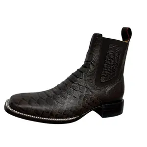 A&A MENS BOOTS, ESTILO 203 CAFE, BOTIN IMITACION PITON CAFE , SUELA DE CUERO
