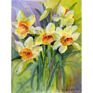 Carolines Treasures  Daffodils by Maureen Bonfield Flag Canvas House Size
