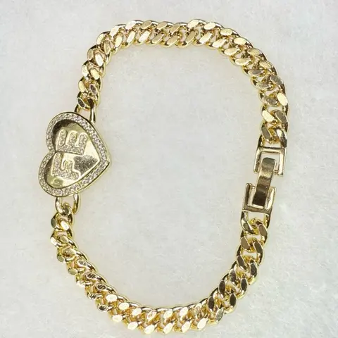 Faith Cuban Link Bracelet 7.5 Inches Gold-Tone Heart Charm Fashion Jewelry