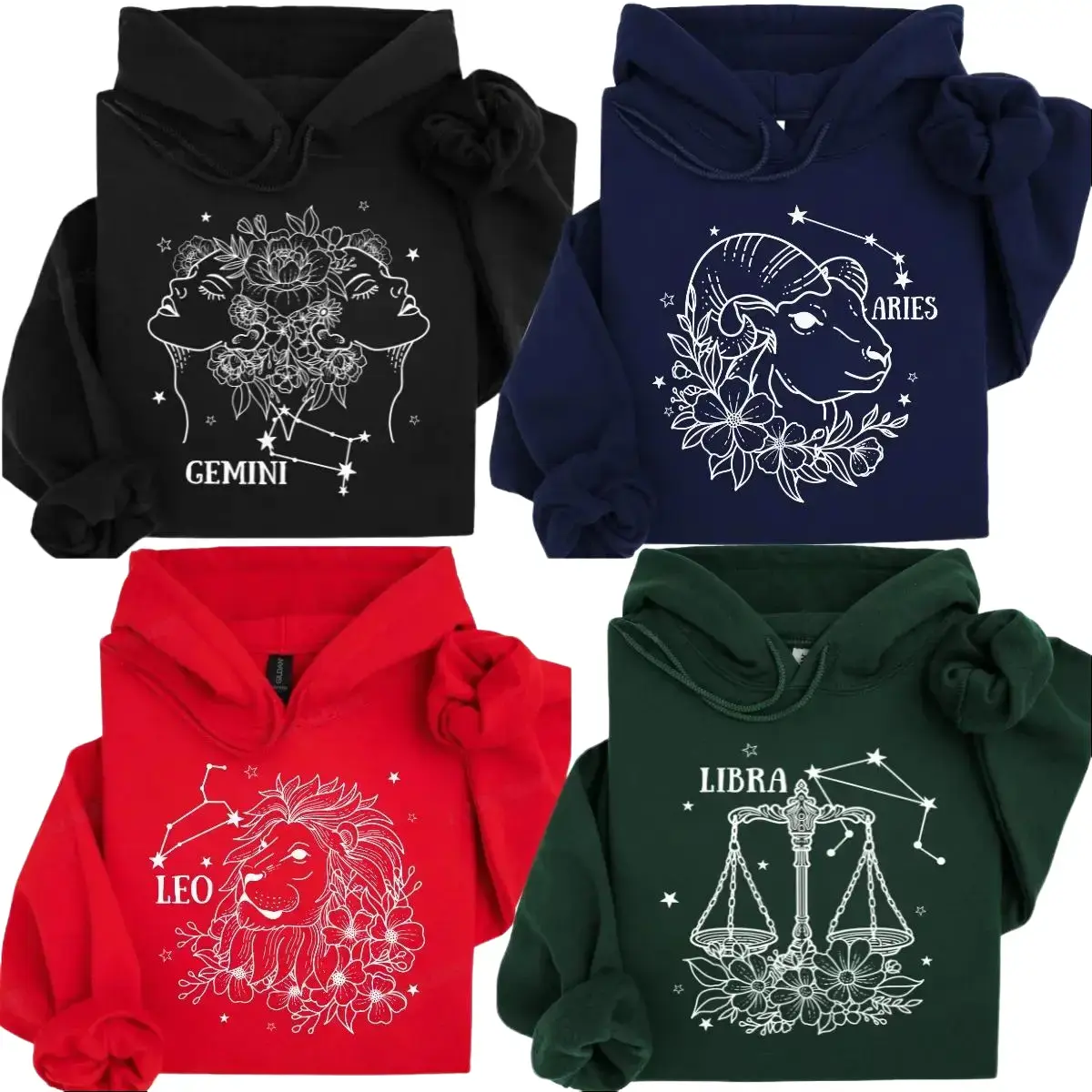 FULL 12 Zodiac Constellation Hoodie – Vintage Celestial Astrology Pullover for Women & Men, Horoscope Line Art Hoodie, Perfect Birthday Gift for Astrology Lovers, Best Friend Gìfts