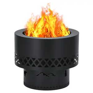 19 Inch Cold Rolled Steel Smokeless Fire Pit with Waterproof Storage Bag, Detachable Outdoor Wood Burning Fire Pit with Ash Collection Bag
