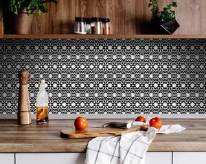 360 Stand Black & White Floral Decorative Stickers - 24 Pcs 4x4 in. Removable Peel & Stick Tiles Stickers, Kitchen Backsplash Home Decor for Multi-Room Use