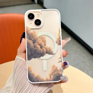 Warm Yellow Fluffy Clouds and Starry Sky Magnetic Bare-Hand Feel drop-proof and scratch-resistant protective case suitable for iPhone 17 E Air Pro ProMax iPhone16 15 14 Plus 13 12 Mini 11 X XS XR An excellent gift choice