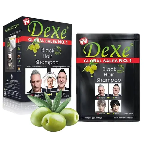 Dexe 10 PCS Natural Herb Plant-Based Hair Dye Shampoo - 250ml Black Semi-Permanent, Gentle Formula, Easy Apply, Covers Gray Hair, Long-Lasting Up to 30 Days for Men & Women