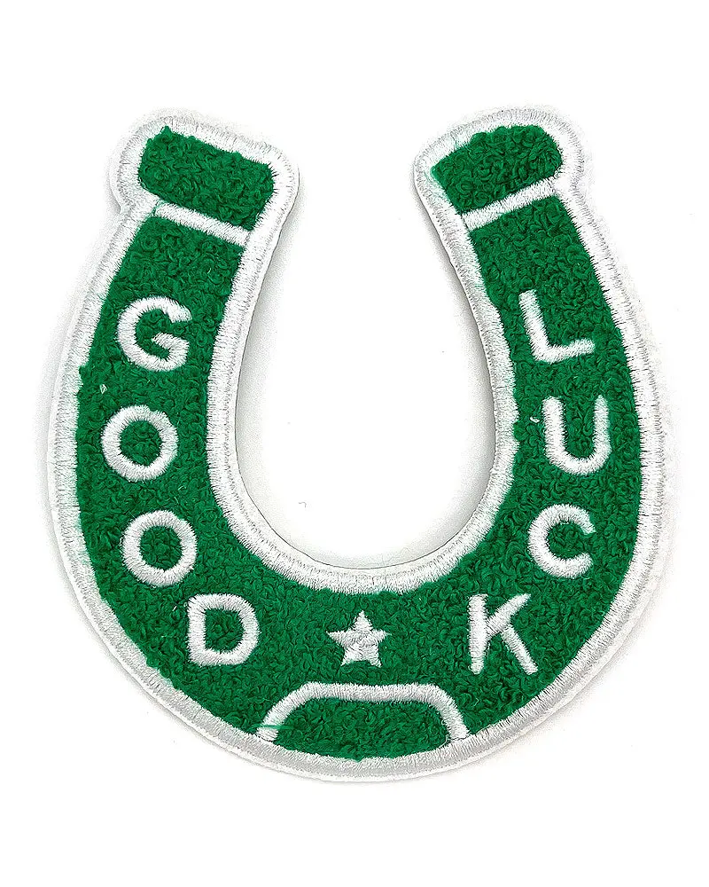 Good Luck Chenille Fabric Patch - Green/White, 4" x 3.5", Embroidery Design, Iron-On Back, Sewing Supply for Textiles & Soft Furnishings