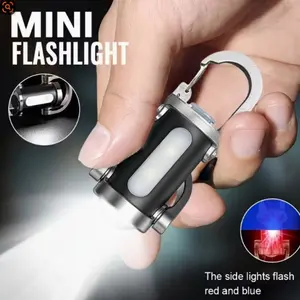 [Portable LED Flashlight]  Portable Handheld Flashlight, Mini Keychain LED Flashlights, Multifunctional Compact Outdoor Torch, Type-C USB Rechargeable Floodlight, 6 Lighting Modes, with Hook Bright Mini Keychain Light for Camping, Emergency and Daily Use