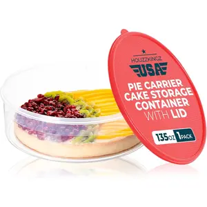 Pie Carrier Cake Storage Clear Container with Red Lid | 10.5" Large Round Plastic Cupcake Cheesecake Muffin Flan Cookie Tortilla Holder Storage Containers Airtight | Pie Keeper Transport Container