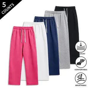 Summer Vibes 5-Pack Men’s Stretch Casual Pants, Elastic Waist Drawstring Wide-Leg Sweatpants, Comfortable for Gym & Errands