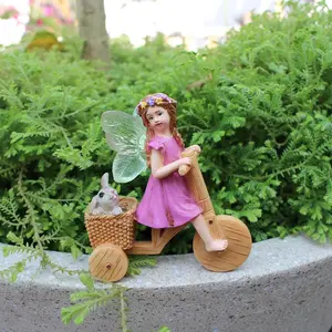 Fairy & Rabbit Riding Bicycle Design Garden Decoration, 1 Box Creative Garden Bonsai Fairy Tale World Decoration, Handmade Resin Crafts, Ornaments, Cute Collectible Figurines