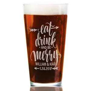 Personalized Eat Drink and be Merry Pub Glasses Custom Pint Wedding Favor Groomsmen Bridal Party Gift Best Man Unique Engraved Beer Glass