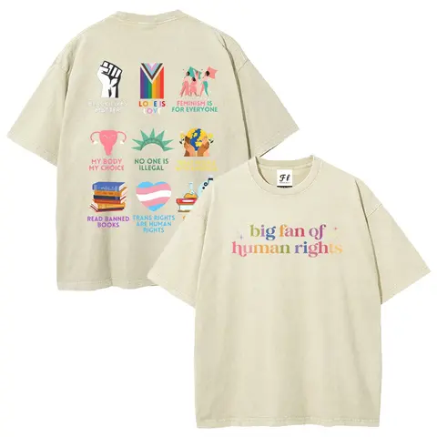 Men's Retro Round Neck Short-Sleeve T-Shirt - 100% Washed Pure Cotton, Micro Elastic, S-5XL Unisex Oversize Street Fit, Vintage Human Rights & Freedom Slogan Art, Hot Stamped, All Seasons Casual Top