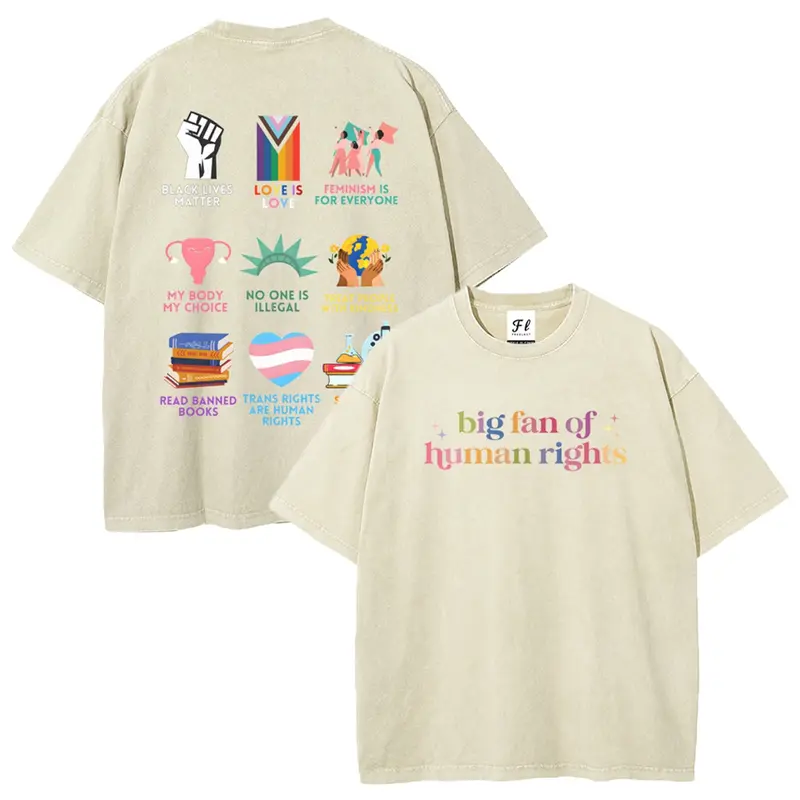 Men's Retro Round Neck Short-Sleeve T-Shirt - 100% Washed Pure Cotton, Micro Elastic, S-5XL Unisex Oversize Street Fit, Vintage Human Rights & Freedom Slogan Art, Hot Stamped, All Seasons Casual Top