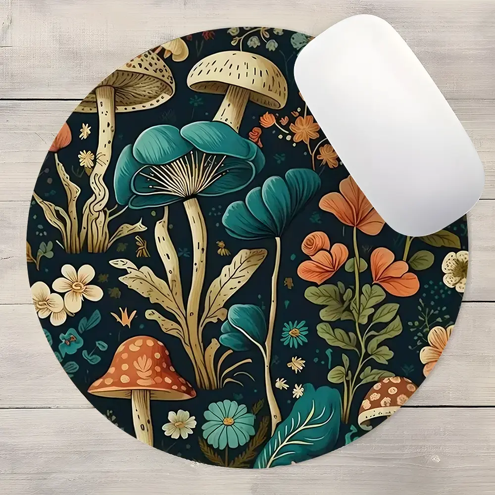 Fantasy Mushroom Design Round Gaming Mouse Pad, Rubber Anti-Slip Edge, Small Size for Laptop PC Games Work Home Boys Girls Kids Gift