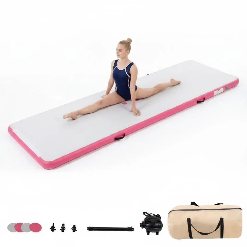 Durable Inflatable Air Gymnastics Mat for Yoga & Training - 4'' Thick Tumble Track - Non-Slip, Easy Setup, With Pump - Ideal for Home, Beach, Park, Water & Indoor Workouts