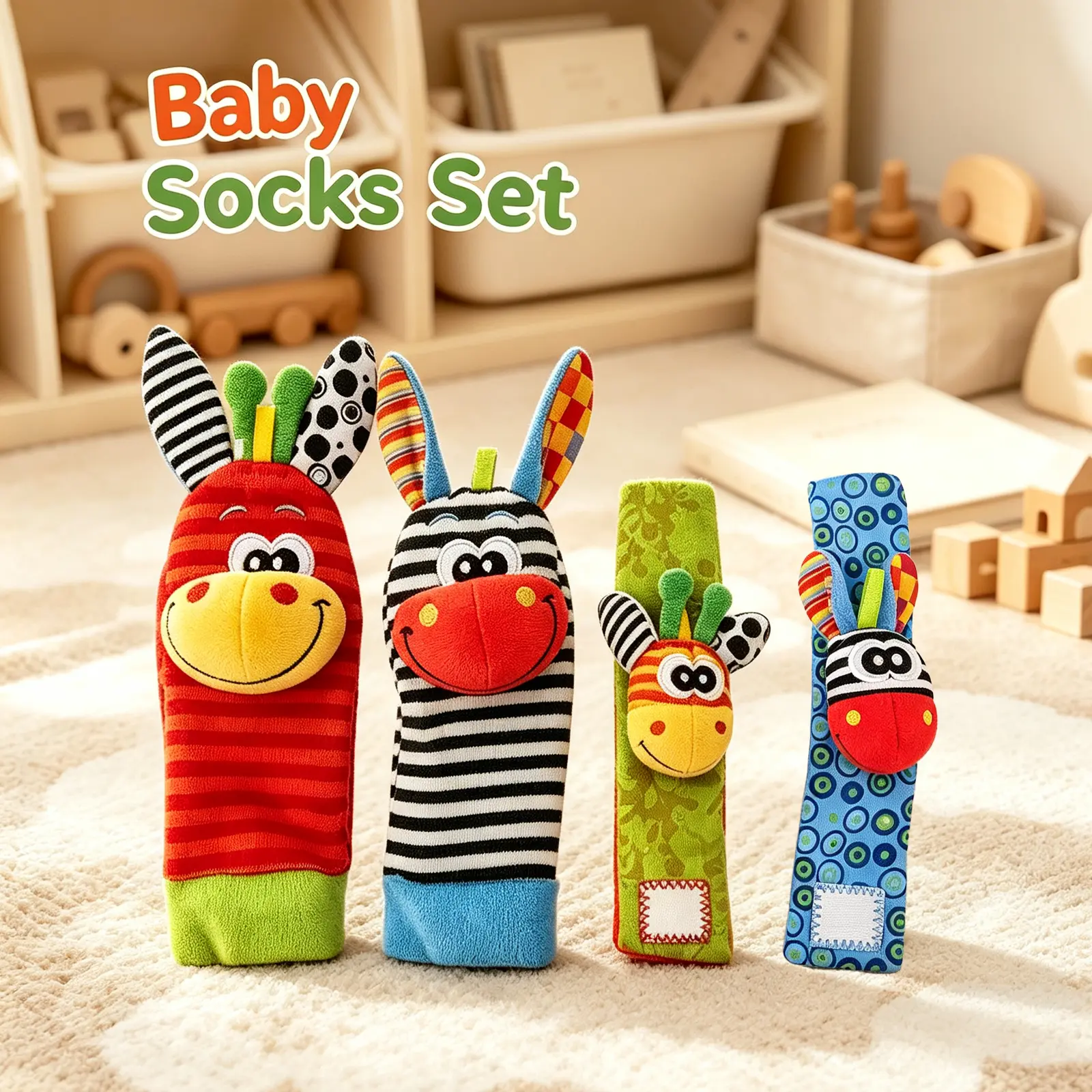 Baby Rattle Toy Set with Wristband, Rattle Socks - Unisex Baby Sound Toys for 0-12 Months Newborns, 3-6 Months Toddlers, Christmas Gifts