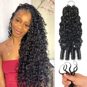 Truelian Crochet Hair Burmese Curly Human Hair Extensions Miracle Knots Pre-Separated 50g/Pack Knotless Boho Braids,5-6 Packs for Full Head