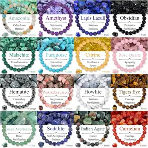 16Pcs Natural Healing Crystal Bracelets for Women Men Semi-Precious Gemstone Beaded Bracelets Round Beads Gemstones Stretch Yoga Bracelet Amethyst Citrine