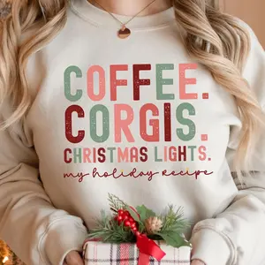 [SALE UP TO 50% + FREE SHIP] - Christmas Corgi Sweatshirt, Festive Corgi Shirt, Boho Corgi Holiday Crewneck, Corgi Dog Mom Gift, Corgi Coffee Lover Sweater Xmas Corgi Gift (sweatshirt)