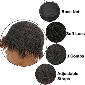Men Wig Dreadlock Wig Short Afro Twist Braided Wig Glueless Synthetic Curly Dreads Wig