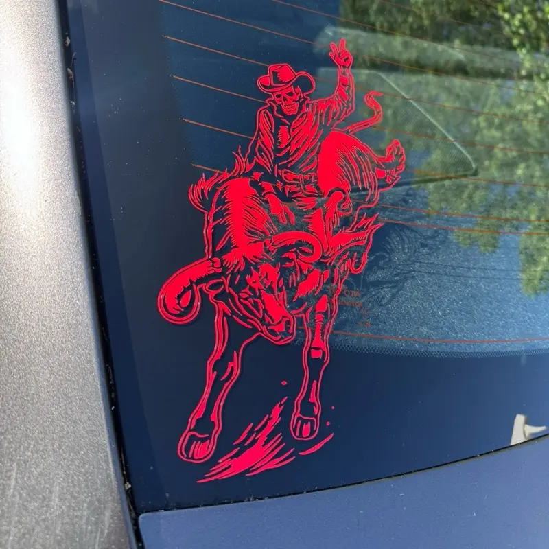 Rodeo Skull Bull Rider Decal Western Cowboy Skeleton Truck Sticker Aggressive Country Style Vinyl for Cars Trucks SUVs and Glass Doors