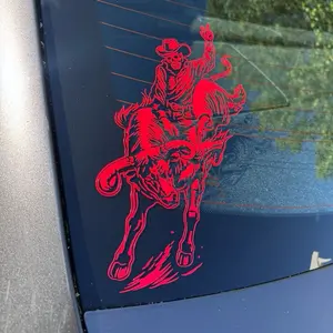 Rodeo Skull Bull Rider Decal Western Cowboy Skeleton Truck Sticker Aggressive Country Style Vinyl for Cars Trucks SUVs and Glass Doors