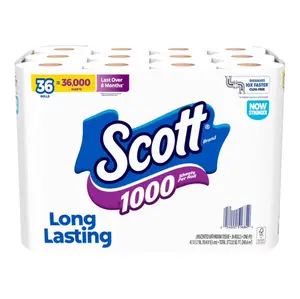 Scott 1000 Toilet Paper, 36 Rolls, 1000 Sheets Per Roll Tissue Kitchen Tissue Wipes