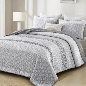Boho Quilt Set  Size Gray Farmhouse Quilt Bedding Set Striped Lightweight Summer Bedspread Coverlet Bedding Set 96"x90" (3 Pieces)