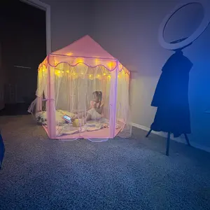 EFFUN Princess Tent Valentines Day Gifts, 55"x53" Kids Play Tent with Star Lights & Plush Clips Indoor Castle Playhouse with Upgraded PVC Connectors Pink Perfect Gift Halloween