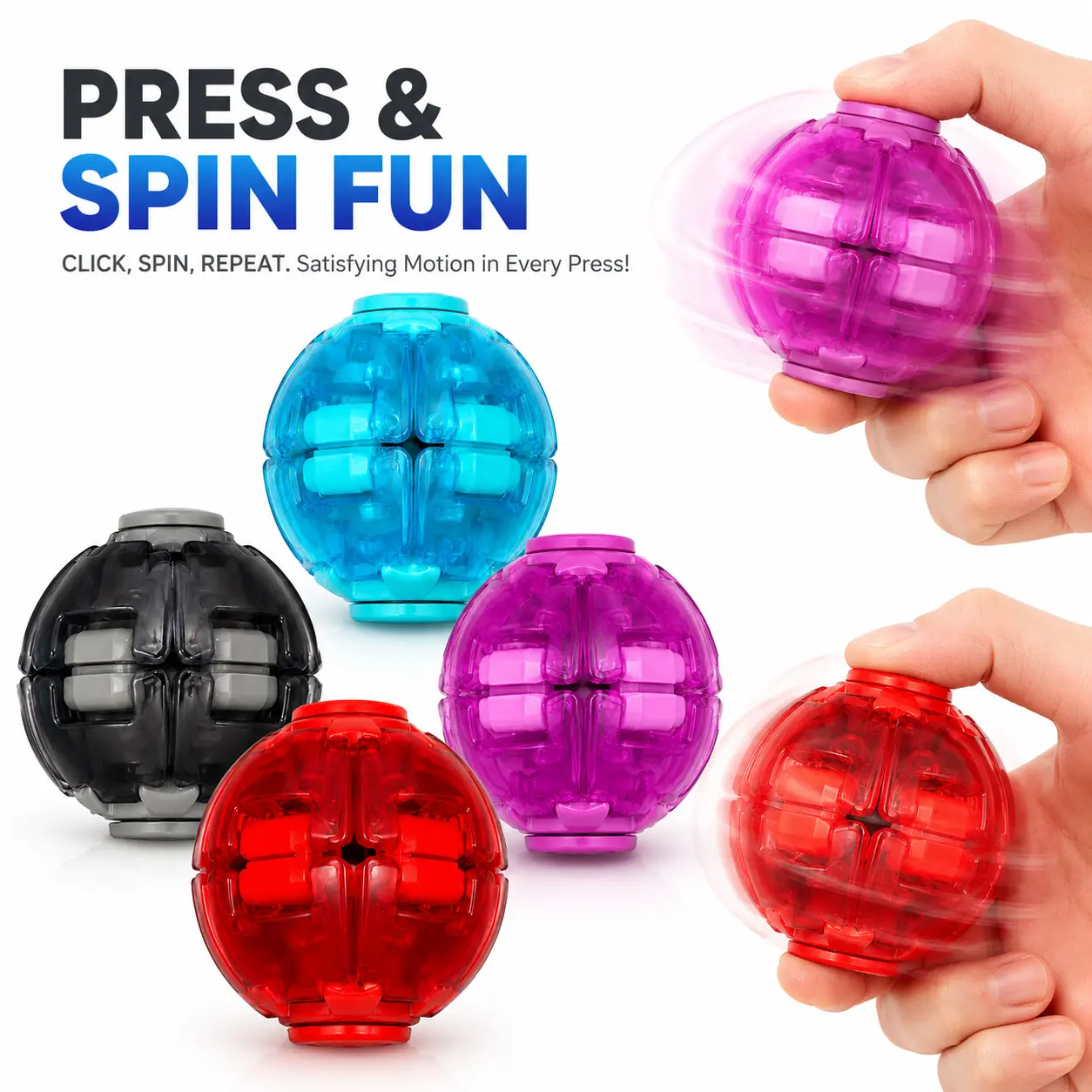 Press-to-Spin Transforming Fidget Ball,Fidget Ball Toy, Smooth Spinning Sensory Gyro Toy, Stress Relief Desk Gadget, Anxiety Relief Fidget Spinner, Portable Handheld Fidget Gyro Toy for Kids, Teens and Adults