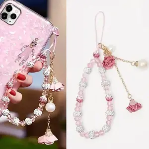 Fashion Pendant Flower Bracelet Mobile Phone Lanyard Crystal Phone Straps Hanging Rope Strap Wrist Rope Anti-lost Lanyard
