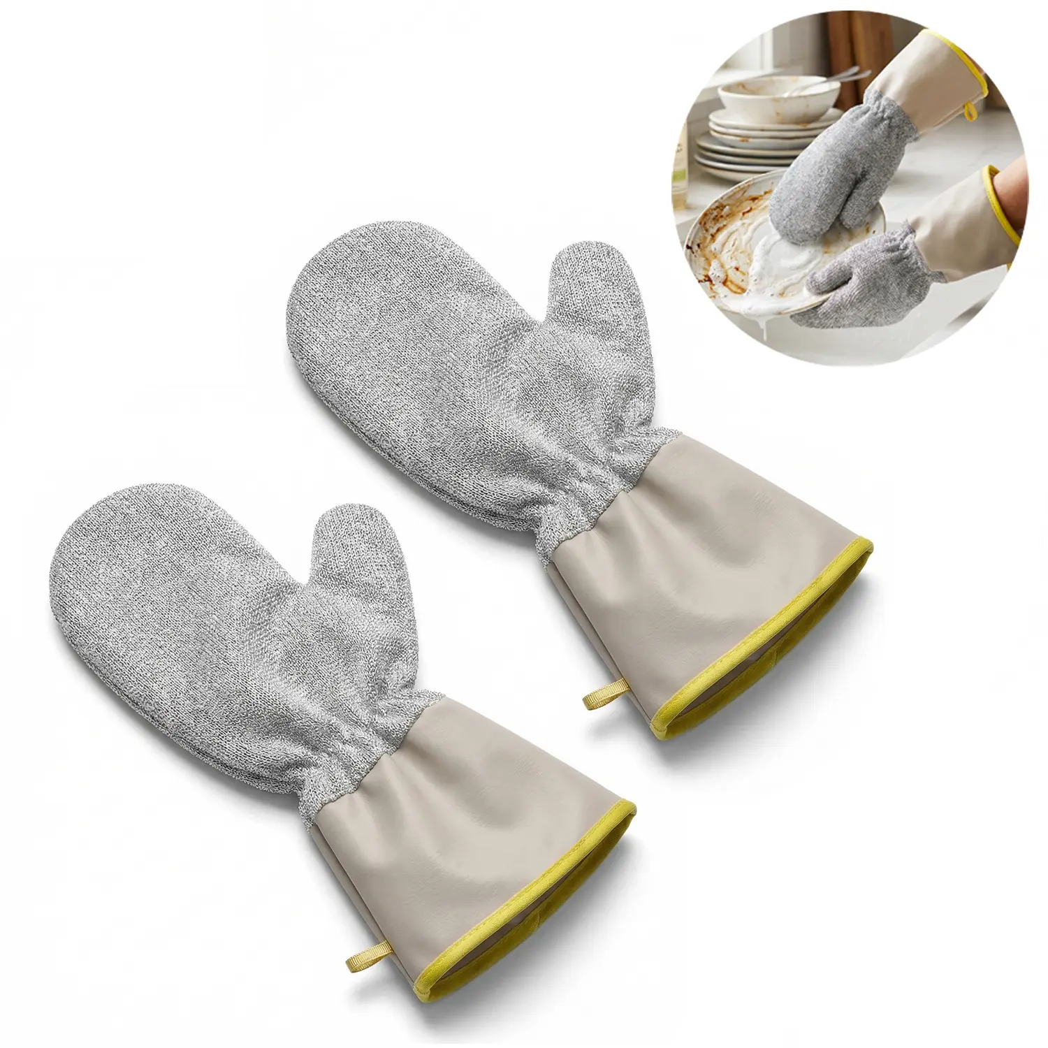 2 PCS Wire Dishwashing Gloves, Multipurpose Non-Scratch Kitchen Cleaning Gloves with Waterproof & Comfort Cuff, Heavy Duty Scrub Gloves for Dishes, Pots, Pans, Kitchen and Home Use