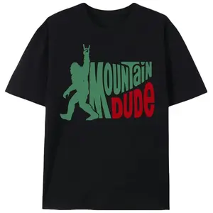 Bigfoot Mountain Dude Graphic Tee, Retro Outdoor Hiking T-Shirt, Funny Sasquatch Rock On Top