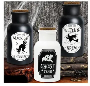 Halloween Decor - Halloween Decorations Indoor - Set of 3 Apothecary Potion Bottles - Black And White Scary Witch Farmhouse Decoration For Tiered Tray Table Home Party Supplies Spooky Pack