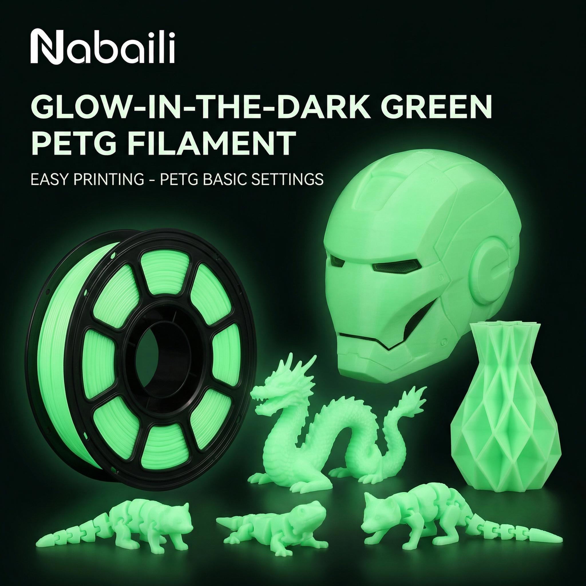 Nabaill 3D Filament PETG Glow-in-the-Dark Green Fast Print - PETG BASIC Settings for 3D Printing Projects