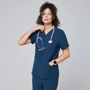 Zenir | Women's Soft Stretch Scrub Top - Dark Blue