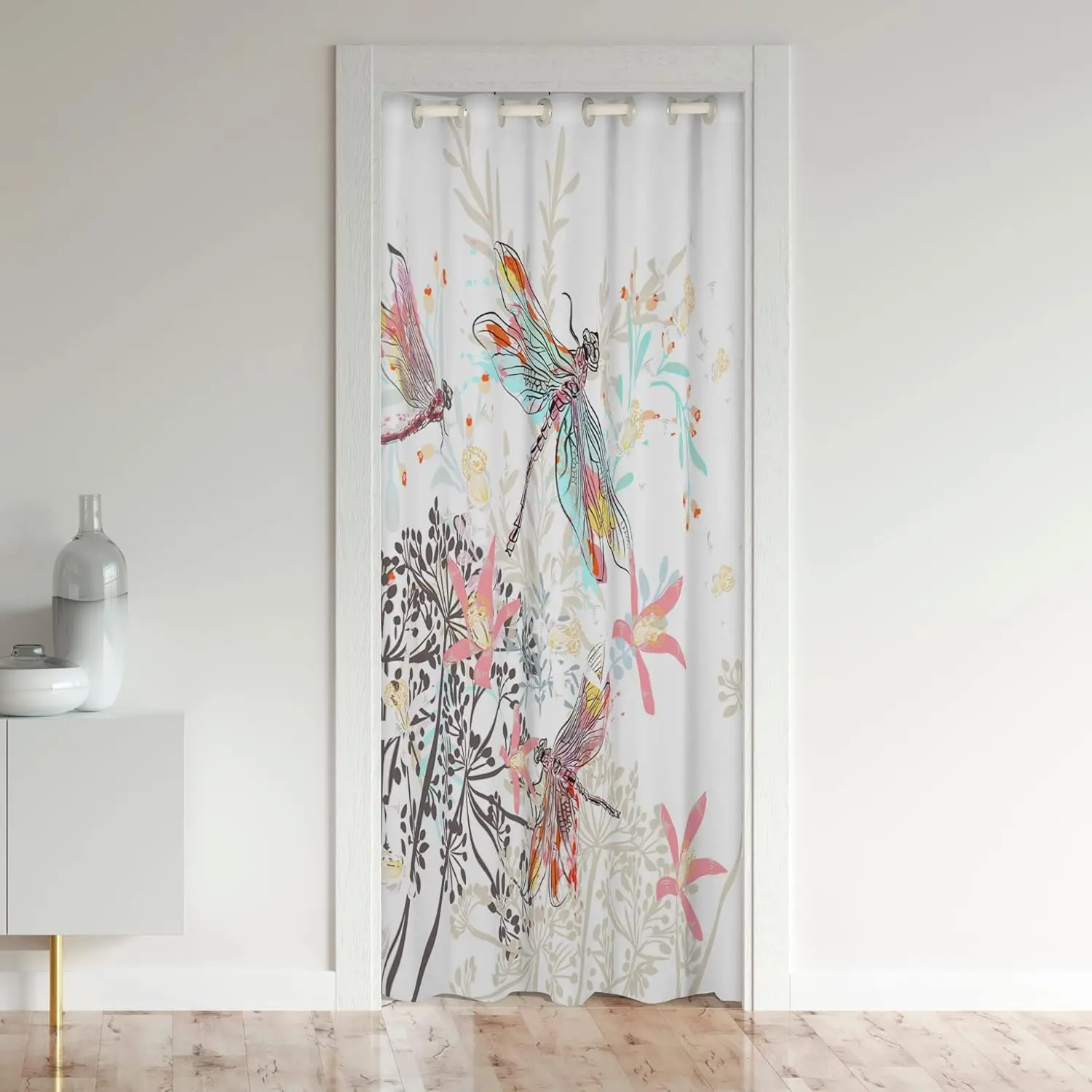 Feelyou Dragonfly Door Cover - Kawaii Animal Print Thermal Insulated Privacy Grommet Curtain, 30%-50% Blackout Home Decoration Window Curtain, Women's Gift for Bedroom Living Room, Home Decoration Curtain, Privacy Grommet Curtains